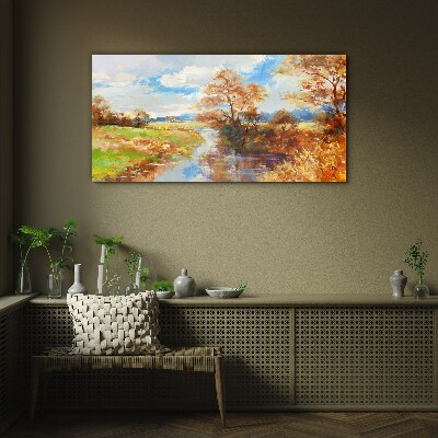 Tableau photo sur verre Paysage d'automne au bord de la rivière