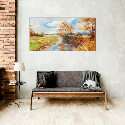 Tableau photo sur verre Paysage d'automne au bord de la rivière