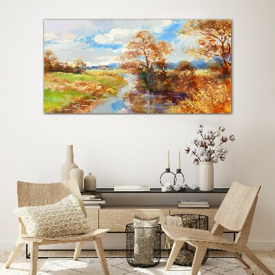 Tableau photo sur verre Paysage d'automne au bord de la rivière