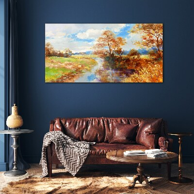 Tableau photo sur verre Paysage d'automne au bord de la rivière