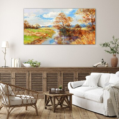 Tableau photo sur verre Paysage d'automne au bord de la rivière