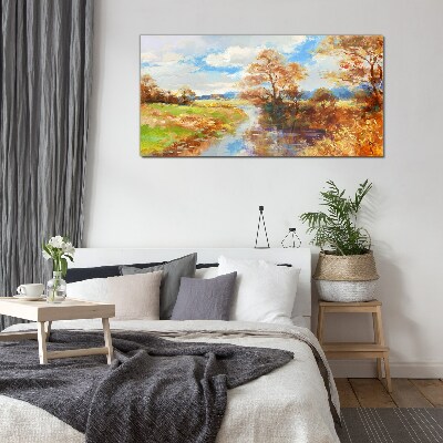 Tableau photo sur verre Paysage d'automne au bord de la rivière