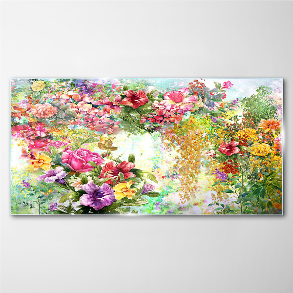 Tableau sur verre Un paradis floral aux couleurs pastel