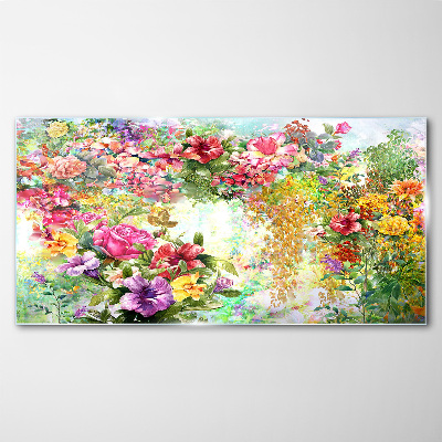 Tableau sur verre Un paradis floral aux couleurs pastel