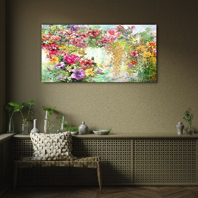 Tableau sur verre Un paradis floral aux couleurs pastel