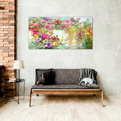 Tableau sur verre Un paradis floral aux couleurs pastel