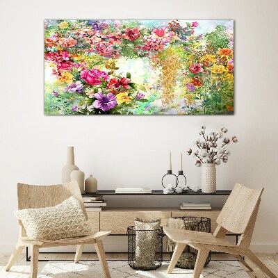 Tableau sur verre Un paradis floral aux couleurs pastel