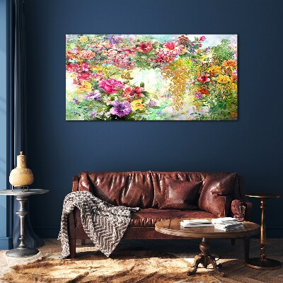 Tableau sur verre Un paradis floral aux couleurs pastel
