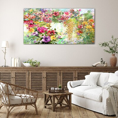 Tableau sur verre Un paradis floral aux couleurs pastel