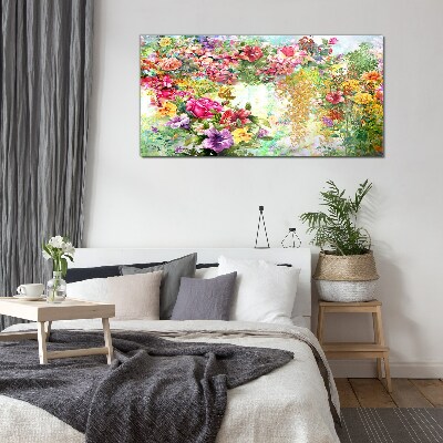 Tableau sur verre Un paradis floral aux couleurs pastel