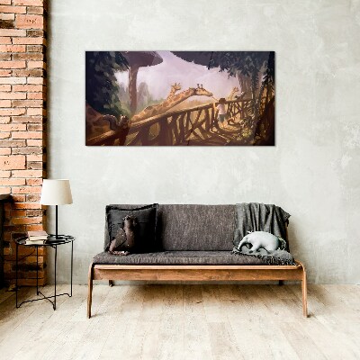 Tableau verre imprimé Rencontre avec des girafes au zoo