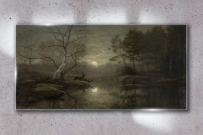 Tableau sur verre Paysage nocturne avec un cerf