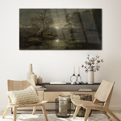 Tableau sur verre Paysage nocturne avec un cerf