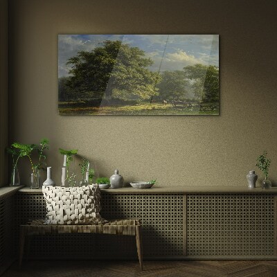 Tableau imprimé sur verre Un paysage paisible avec un arbre