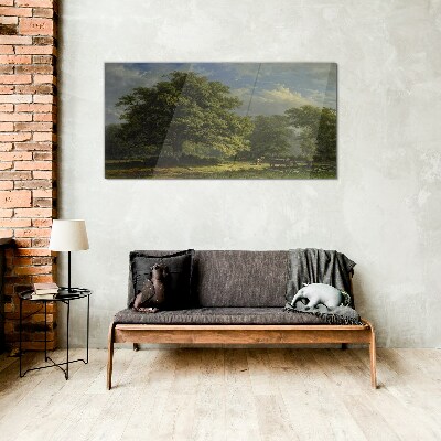 Tableau imprimé sur verre Un paysage paisible avec un arbre