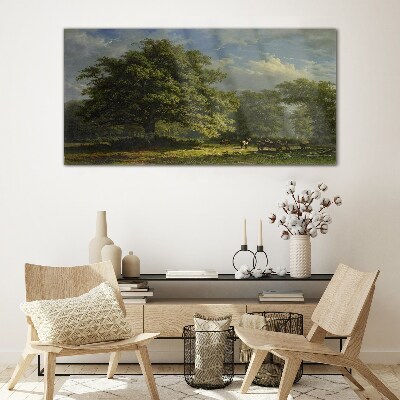 Tableau imprimé sur verre Un paysage paisible avec un arbre