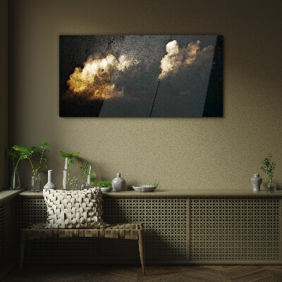 Tableau sur verre Nuages dorés sur fond sombre