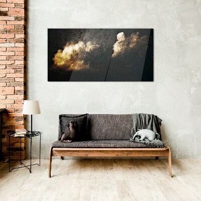 Tableau sur verre Nuages dorés sur fond sombre