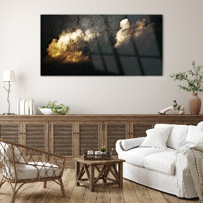 Tableau sur verre Nuages dorés sur fond sombre