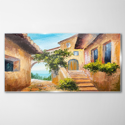 Tableau sur verre Les charmantes rues du village balnéaire