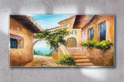 Tableau sur verre Les charmantes rues du village balnéaire