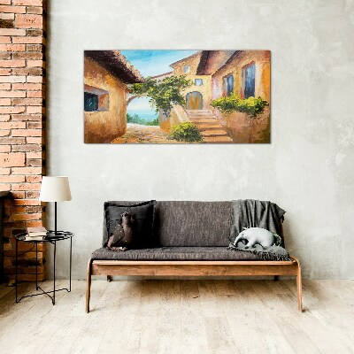 Tableau sur verre Les charmantes rues du village balnéaire