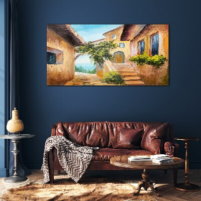 Tableau sur verre Les charmantes rues du village balnéaire