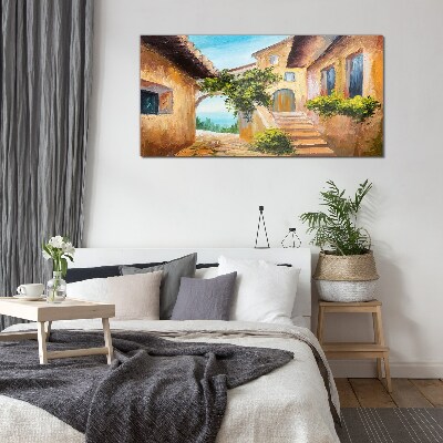 Tableau sur verre Les charmantes rues du village balnéaire