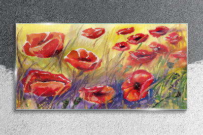 Tableau imprimé sur verre Coquelicots rouges contre le soleil