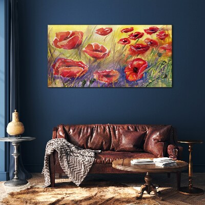 Tableau imprimé sur verre Coquelicots rouges contre le soleil