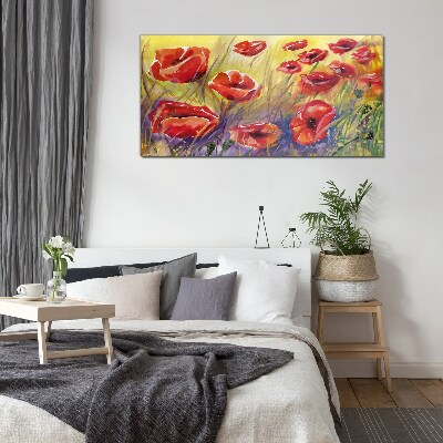 Tableau imprimé sur verre Coquelicots rouges contre le soleil
