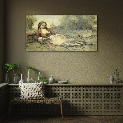 Tableau sur verre Portrait d'une fille allongée