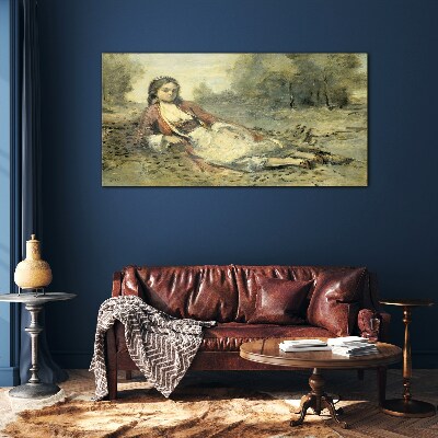 Tableau sur verre Portrait d'une fille allongée