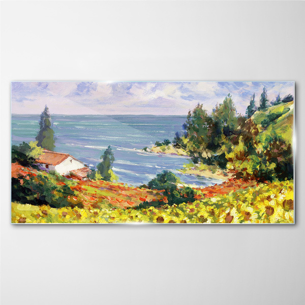 Tableau verre imprimé Paysage de bord de mer avec une maison
