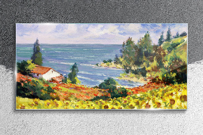 Tableau verre imprimé Paysage de bord de mer avec une maison