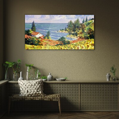 Tableau verre imprimé Paysage de bord de mer avec une maison