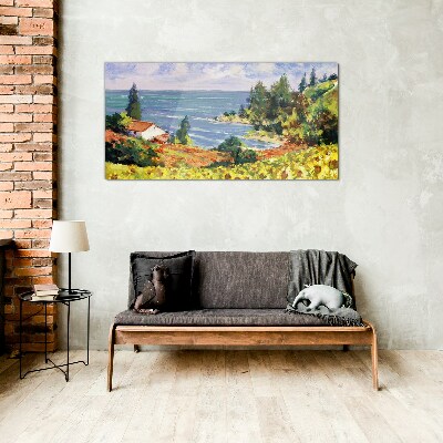 Tableau verre imprimé Paysage de bord de mer avec une maison