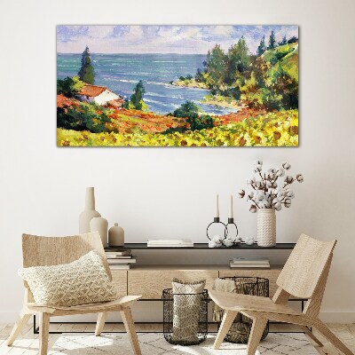Tableau verre imprimé Paysage de bord de mer avec une maison