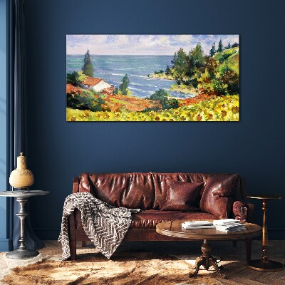 Tableau verre imprimé Paysage de bord de mer avec une maison