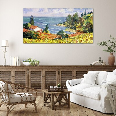 Tableau verre imprimé Paysage de bord de mer avec une maison