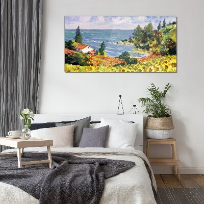 Tableau verre imprimé Paysage de bord de mer avec une maison
