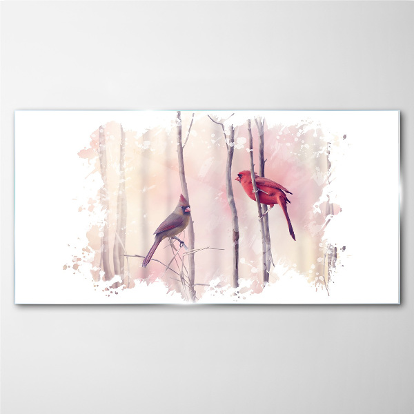Tableau imprimé sur verre Oiseaux dans la forêt d'hiver