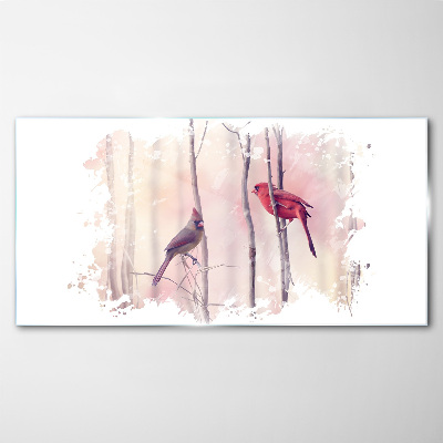 Tableau imprimé sur verre Oiseaux dans la forêt d'hiver