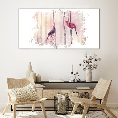 Tableau imprimé sur verre Oiseaux dans la forêt d'hiver