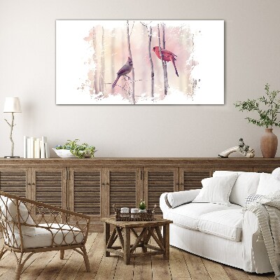 Tableau imprimé sur verre Oiseaux dans la forêt d'hiver