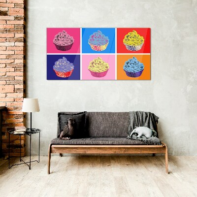 Tableau photo sur verre Muffins colorés au style pop art