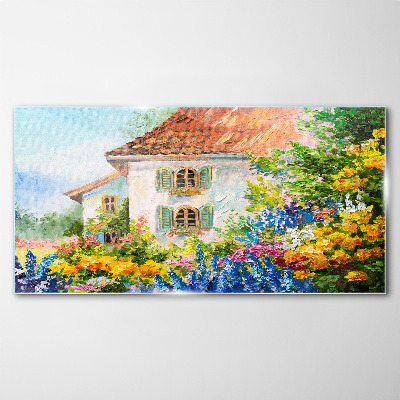 Tableau photo sur verre Paysage floral au soleil