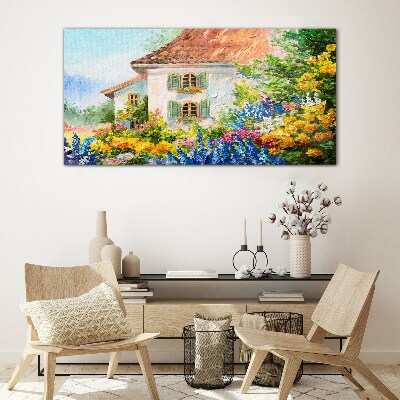 Tableau photo sur verre Paysage floral au soleil