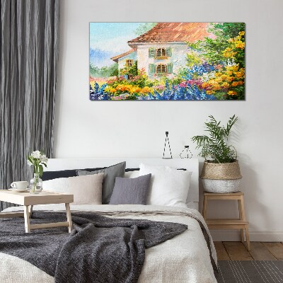 Tableau photo sur verre Paysage floral au soleil