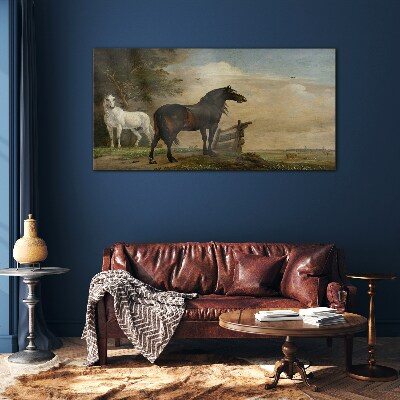 Tableau en verre Un paysage paisible avec des chevaux